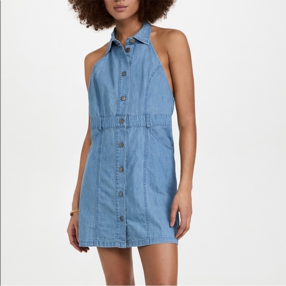 Free People Women's Sami Denim Halter Mini Dress Size XS - Picture 1 of 8